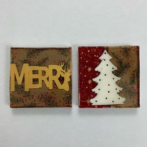 Handmade ceramic tile coasters for Christmas